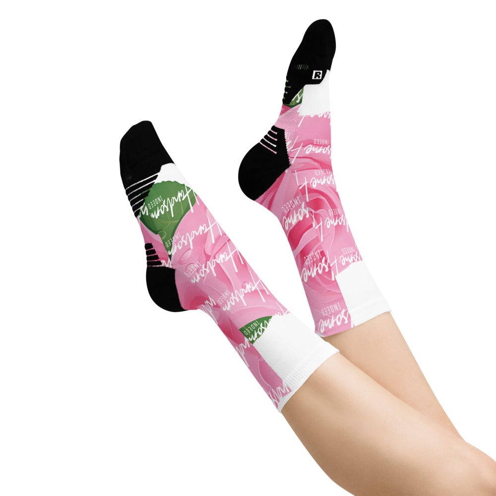 Handsome Indeed Pink Rose Basketball socks